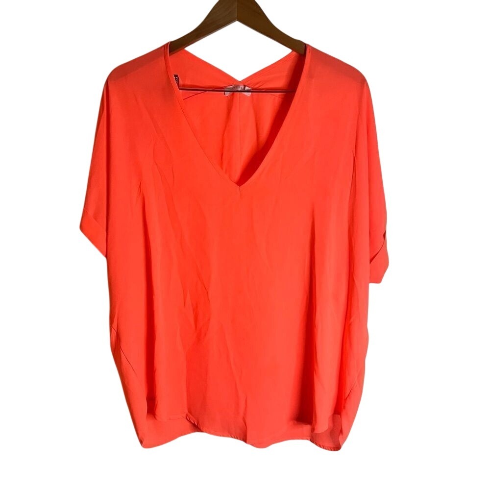 Lush XL Flowy Top Bright Vacation‎ Resortwear VNeck Womens XL